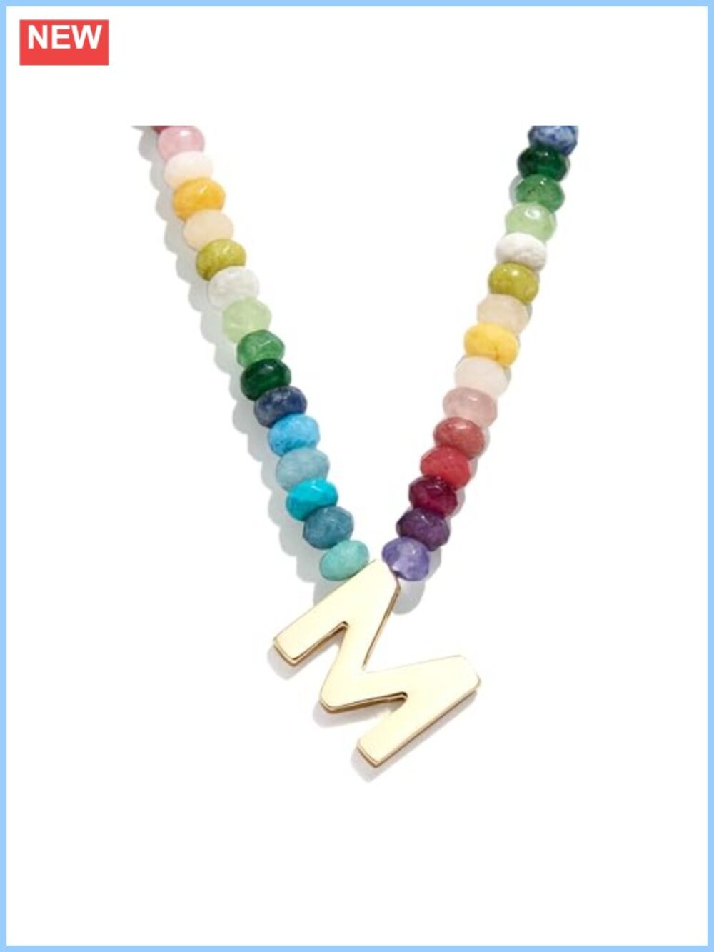 Personalized Beaded Initial Necklace Gold Plated Brass Semi-Precious Stones